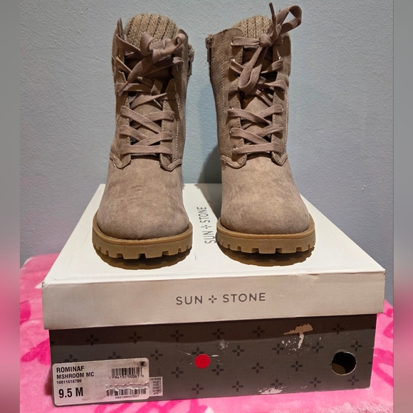 Sun N Stone Women's Mushroom Micro Lace Up Heeled Boot, Size 9.5M - Picture 3 of 9